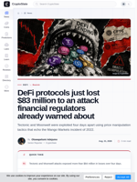 DeFi attacks expose $84 million price manipulation risk