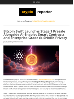 Bitcoin Swift Launches Stage 1 Presale Alongside AI-Enabled Smart Contracts and Enterprise-Grade zk-SNARK Privacy
