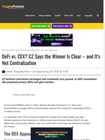 DeFi vs. CEX? CZ Says the Winner Is Clear - and It's Not Centralization