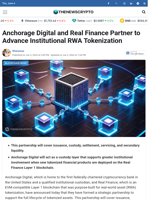 Anchorage Digital and Real Finance Partner to Advance Institutional RWA Tokenization - TheNewsCrypto