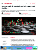 Binance Airdrops Falcon Token to BNB Holders - Coinspeaker
