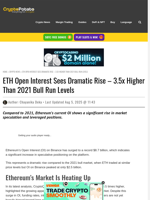 ETH Open Interest Sees Dramatic Rise - 3.5x Higher Than 2021 Bull Run Levels