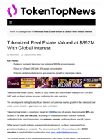 Tokenized Real Estate Valued at $392M With Global Interest - TokenTopNews