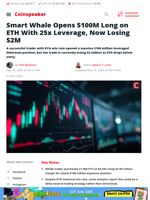 Smart Whale Opens $100M Long on ETH With 25x Leverage, Now Losing $2M - Coinspeaker
