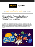 6 Meme Coins Traders Can’t Ignore - This Early Access Crypto Project’s Whitelist Is Almost Gone