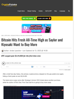 Bitcoin Hits Fresh All-Time High as Saylor and Kiyosaki Want to Buy More