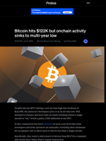 Bitcoin hits $122K but onchain activity sinks to multi-year low