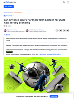 2025 Spurs Jerseys Add Ledger Logo, Merging Hoops With Crypto