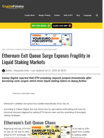 Ethereum Exit Queue Surge Exposes Fragility in Liquid Staking Markets