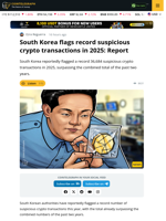 South Korea Flags Record Suspicious Crypto Transactions in 2025
