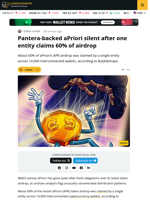 Pantera-Backed, Web3 Startup Silent After Entity Claims 60% Of Airdrop