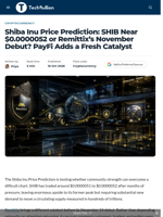 Shiba Inu Price Prediction: SHIB Near $0.0000052 or Remittix's November Debut? PayFi Adds a Fresh Catalyst - TechBullion