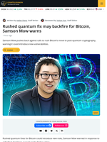 Samson Mow Warns Rushed Quantum Fix Could Harm Bitcoin