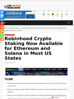 Robinhood Crypto Staking Now Available for Ethereum and Solana in Most US States - The Crypto News Wire