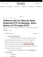 21Shares US LLC Files for Spot Dogecoin ETF on Nasdaq, Joins Queue of 73 Crypto ETFs - 