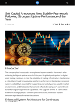 Solr Capital Announces New Stability Framework Following Strongest Uptime Performance of the Year - Visionary Financial