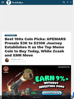 Best 100x Coin Picks: APEMARS Presale $3K to $210K Journey Establishes It as the Top Meme Coin to Buy Today, While Zcash and XMR Move - TechBullion