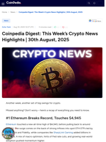 Coinpedia Digest: This Week’s Crypto News Highlights | 30th August, 2025