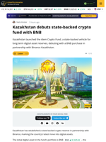 Kazakhstan launches Alem Crypto Fund with first investment in BNB