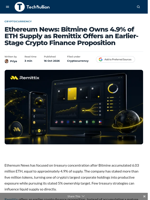 Ethereum News: Bitmine Owns 4.9% of ETH Supply as Remittix Offers an Earlier-Stage Crypto Finance Proposition - TechBullion