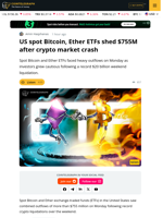 Bitcoin, Ether ETFs See Outflows After Record Market Liquidations