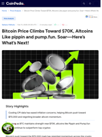 Bitcoin Price Climbs Toward $70K, Altcoins Like Pippin and Pump.fun. Soar—Here’s What’s Next!