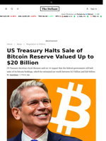 US Treasury Halts Sale of Bitcoin Reserve Valued Up to $20 Billion - 
