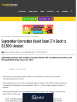 September Correction Could Send ETH Back to $3,500: Analyst