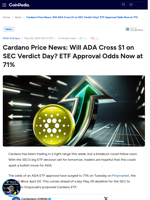 Cardano Price News: Will ADA Cross $1 on SEC Verdict Day? ETF Approval Odds Now at 71%