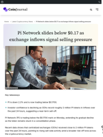 Pi Network slides below $0.17 as exchange inflows signal selling pressure