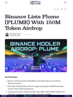 Binance Lists Plume (PLUME) With 150M Token Airdrop
