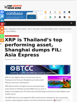 XRP is Thailand’s top performing asset, Shanghai dumps FIL: Asia Express - The Crypto News Wire