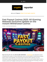 Fast Payout Casinos 2025: All iGaming Releases Exclusive Update on the Instant Withdrawal Casinos