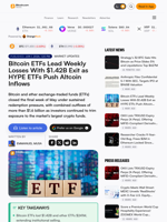 Bitcoin ETFs Lead Weekly Losses With $1.42B Exit as HYPE ETFs Push Altcoin Inflows