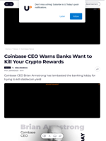 Coinbase CEO Warns Banks Want to Kill Your Crypto Rewards - U.Today