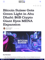 Bitcoin Suisse Gets Green Light in Abu Dhabi: $6B Crypto Giant Eyes MENA Expansion