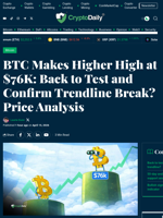 BTC Makes Higher High at $76K: Back to Test and Confirm Trendline Break? Price Analysis - Crypto Daily