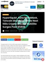 Hyperliquid Joins MetaMask, Toncoin Stumbles While Next 100x Crypto Presale BullZilla Surges Past $580K | Live Bitcoin News