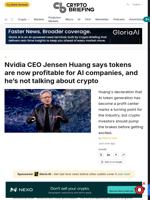 Nvidia CEO Jensen Huang says tokens are now profitable for AI companies, and he's not talking about crypto