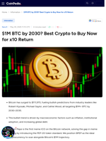 $1M BTC by 2030? Best Crypto to Buy Now for x10 Return : Explore Bitcoin Pepe and More !