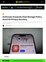 Anthropic Expands Chat Storage Policy Amid AI Privacy Scrutiny - CoinCentral