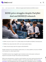 BONK price struggles despite PartyBet deal and BONKUJI relaunch - CoinJournal