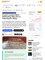 Crypto Leaders Blast Misleading WSJ Ad on Tokenization Risks