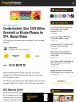 Crypto Markets Shed $120 Billion Overnight as Bitcoin Plunges by $4K: Market Watch