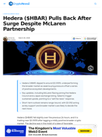 Hedera ($HBAR) Pulls Back After Surge Despite McLaren Deal
