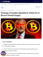 Strategy Overtakes BlackRock, Holds 4% of Bitcoin Overall Supply