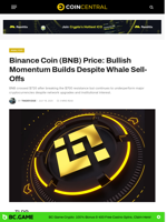 Binance Coin (BNB) Price: Bullish Momentum Builds Despite Whale Sell-Offs - CoinCentral