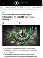 Ethereum Moves Toward Full ZK Integration—L1 zkEVM Deployment Begins - Crypto News Flash