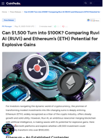 Can $1,500 Turn into $100K? Comparing Ruvi AI (RUVI) and Ethereum’s (ETH) Potential for Explosive Gains