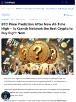 BTC Price Prediction After New All-Time High -  Is Kaanch Network the Best Crypto to Buy Right Now